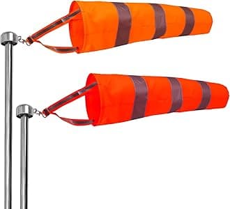 2Pcs Hanging Reflective Windsock Flags for Outside Rip Stop Airport Windsocks Measurement Sock Bag Orange Wind Socks Outdoor Heavy Duty 24in Wind Direction Indicators for Yard (Grey Stripe)