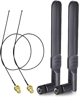 WiFi Antenna Aerial 2.4GHz 5GHz 5.8GHz 8dBi RP-SMA Male Antenna & 25cm RP-SMA Female to M.2 NGFF Extension Pigtail Cable 2-Pack for M.2 NGFF Intel Wireless Network Card WiFi Adapter Laptop