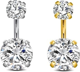 Longita Belly Button Rings Short Bar for Women Stainless Steel Belly Ring Navel Piercing Jewelry 14g Colorful Ball Pack 6mm 1/4” 8mm 5/16“ 10mm