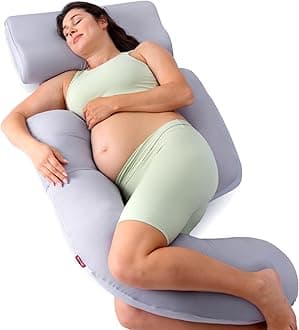 Momcozy Pregnancy Pillow with Cooling Cover, Detachable G-Shaped Maternity Pillow with Adjustable Belly Wedge, Full Body Support for Expecting Mothers, Grey