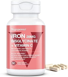 Iron Supplements for Women, Vegan Iron Bisglycinate 28mg Plus Vitamin C, Folic Acid - Iron Pills for Anemia, Iron Deficiency & Energy Support - High Absorption, Gluten-Free, Non-GMO - 60 Capsules