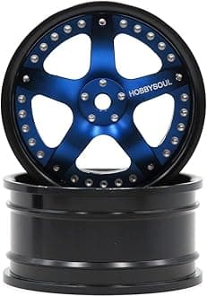 hobbysoul 2pcs RC 1/10 Aluminum Alloy Wheel Rims Hex 12mm Adjustable Offset Black & Blue Color Fit 1:10 RC On Road Drift Touring Car Tires