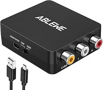 – ABLEWE RCA to HDMI Adapter,AV to HDMI Converter, 1080P Mini RCA Composite CVBS Video Audio Converter Adapter Supporting PAL/NTSC for TV/PC/ PS2/PS3/ STB/Xbox VHS/VCR/Blue-Ray DVD Players