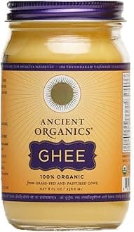 Ancient Organics Ghee, Organic Grass Fed Ghee Butter – Gluten Free Ghee, Clarified Butter, Vitamins & Omegas, Lactose Reduced, 100% Certified Organic, Kosher, USDA Certified – 8 Fl Oz (Pack of 1)