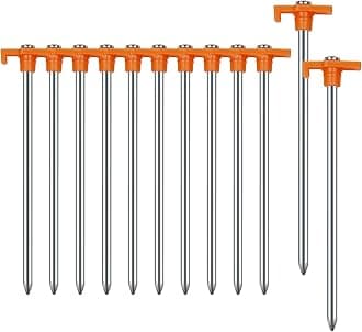Tent Stakes Camping Stakes,AVOFOREST 7.1inch Non-Rust Metal Tent Pegs Ground Stakes Tent Spikes Camping,Garden,Hiking Orange (Orange 12pcs, 7.1IN)