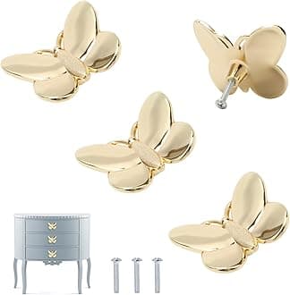 Gold Butterfly Cabinet Knobs Kitchen Hardware for Cabinets Cute Animal Dresser Knobs Furniture Cupboard Handles Single Hole Drawer Knobs and Pulls 4 Pcs (Gold)