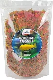 Sakana Tropical Flakes | Premium Quality Aquatic Fish Food Mixture | Healthy and Nutritious all-round Feed for Pond-Dwelling Life | High Protein, Great Source of Vitamins & Easily Digestible (250g)