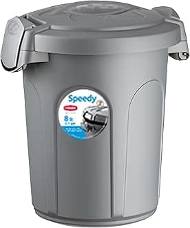 Home Centre Indoor Outdoor Clip On Locking Lid Grey 8 Litre Plastic Waterproof Waste Bin Garden Garage Office Kitchen Home Suitable Dustbin Sturdy Heavy Duty Rubbish Recycle Sortation