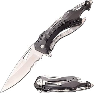 Tac-Force Folding Pocket Knife, 4.5-inch Silver Blade, Black Aluminum Handle, 10.75-inch Overall Length TF-705SBXL