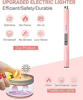 FUKKUDA Electric Candle Lighter with Gift Box - USB Rechargeable Windproof & Flameless Plasma Arc Lighter for Candles, Bohemia Box Rose Gold