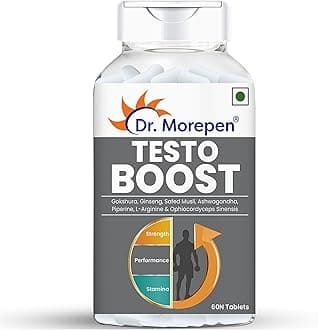 DR. MOREPEN Testo Boost For Men Enriched With Gokshura, Shilajit, Safed Musli, Ashwagandha, L-Arginine, & Ophiocodyceps Sinensis - 60 Veg Tablets