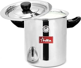 IndiKo 2 Litre Stainless Steel Double Wall Milk Boiler/Milk Pot/Milk Cooker Premium with Handle, Lid, Knob, Whistle & Funnel - 2 litres, Large