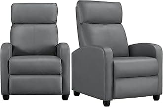 Padded Seat Recliner Chair Set of 2 Single Sofa Recliner for Living Room PU Leather Upholstered Reclining Chair Home Theater Seating Grey