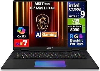 MSI Titan AI Gaming Laptop 18" 120Hz Mini LED 4K Display (Intel Ultra 9-285HX, GeForce RTX 5090 24GB, 64GB DDR5, 2x4TB PCIe SSD (8TB), Per Key RGB KB, 2 Thunderbolt 5, WiFi 7, Win 11 Pro)