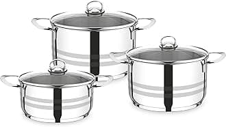 6 Pieces Stockpot Set | Stainless Steel Cookware Set | Induction Compatible Cooking Pots Set with glass Lid | 20cm/3L, 26cm/8L, 30cm/14L - PR7006