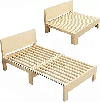 Foldable Wooden Bed Frame with Pull-Out Extension Adjustable Sofa Bed Retractable Guest Bed with Headboard and Sliding Wheels for Daytime Napping(150cm)