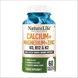 Nature life Nutrition Calcium Magnesium Zinc with D3 & B12 Supplement for Bone, Joint & Immunity Support - 60 Veg Tablet