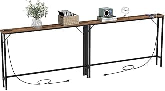 Tohomeor Skinny 5.9" Console Table 47.24" Narrow Long Sofa Table with Power Outlets USB Ports Industrial Wooden Entry Table for Entryway Living Room Hallway (Brown, L-94.4xW-5.91)