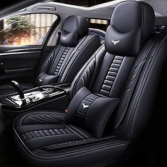 Full Set of Universal Fit Automotive Seat Covers fit for Toyota Corolla Cross 2025, PU Leather Automobile Interior Sets with Headrest & Back Pillow Black & Black Line