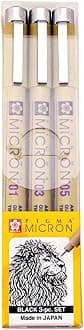 Pigma Micron - Pigment Fineliner Pens - 01/03/05 - Pack of 3 - Black Ink