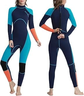 OMGear Wetsuit Men Women Youth 3mm Neoprene Full Body UV Protection One Piece Long Sleeves Scuba Diving Suits Back Zipper for Scuba Diving Surfing Snorkeling Swimming Water Sports(Green & Orange,S)