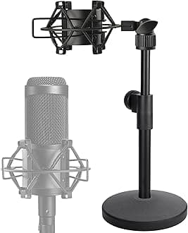 Frgyee AT2020 Desktop Microphone Stand with Mic Shock Mount, Adjustable Table Mic Stand for Audio Technica AT2020 AT2020USB+ AT2035 ATR2500 Condenser Studio Microphone