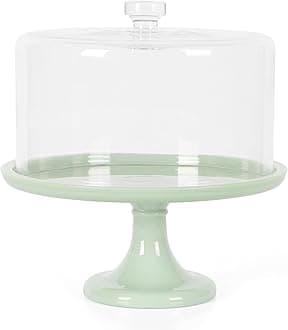 Highbrook 10 Inch Jadeite Cake Stand with Glass Dome
