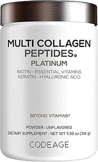 Multi Collagen for Women & Men Biotin 10000mcg Keratin, Protein Powder Vitamin C B6 D3, Hyaluronic Acid, Niacin - Hydrolyzed Collagen Coffee Creamer 5 Types - Unflavored - Non-GMO - 11.5oz