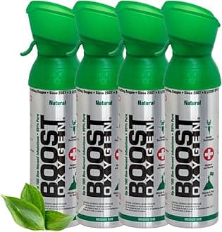 Boost Oxygen Portable Oxygen Cylinder with 95% Oxygen - 20L, 4x5L Oxygen Canister with Oxygen Mask for More Than 400 Inhalations - Portable Oxygen Can, Oxygen for Home use (Natural Flavour)