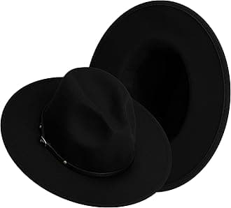 SAJUZEN Wide Brim Fedora Hats for Women Mens Felt Fedora Hats with Belt Buckle, All-black, L