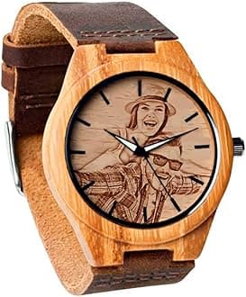 GodchoicesPersonalized Customized Wooden Watch with Photo Or Message Double-Side Engraving for Personalized Gift