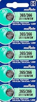 Murata 365/366 Battery SR1116/W/SW 1.55V Silver Oxide Watch Button Cell (5 Batteries)