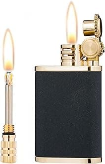 2 in 1 Lighetr Permanent Match Antique Style Flint Wheel Kerosene Lighter with Permanent Match (Matte Black)