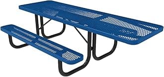 Coated Outdoor Furniture Heavy-Duty Portable ADA-Compliant Outdoor Picnic Table, Expanded Metal Patio Dining Furniture Made in America (8ft Rectangular, One-Side Handicap, Textured Light Blue)