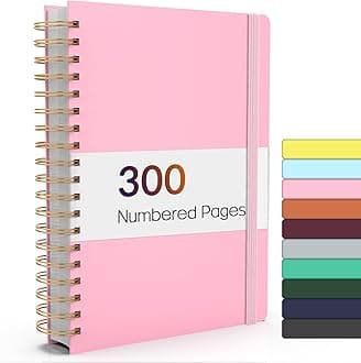 Forvencer A4 Lined Spiral Journal Notebook with 300 Numbered Pages, 11" X 8.5" Thick Journals for Writing with 100GSM Paper, Hardcover Notebooks with Contents for Work, School, Pink