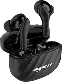 amazon basics TWS in-Ear Earbuds (AB-T10) with Fast Charging up to 50 Hours of Playtime | Dual 10mm Driver | IPX4 Water-Resistance | Bluetooth 5.3 | Charging Case with Mic | Touch Control (Black)