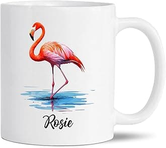 Personalized Name Flamingo Coffee Mug, Pink Flamingo Watercolor Cup, Customized Cute Flamingos White Ceramic Cup Gifts For Women Mom Girls Daughter, Flamingos Lovers Mugs Gift, White Mug 11Oz 15Oz