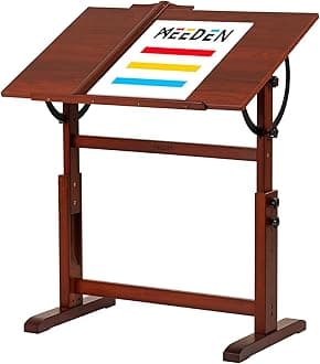 MEEDEN Drafting Table, Beech Wood, Elevating Tilt, Adjustable Height and Angle with Ruler, Convenient Assembly, Slope for Reading, Work, Study, Painting, and Working, Dark Red