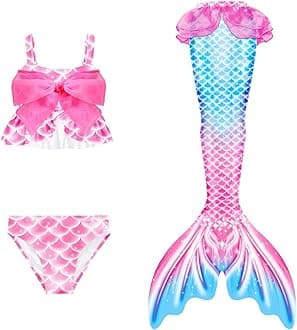 3Pcs 𝙂‭i‭r‭l‭s Sw‭imsuit 𝙈‭e‭r‭m‭a‭i‭d 𝙏‭a‭i‭l for Swimming Gradient Bikini Bathing Suit Set Cosplay Clothing Set