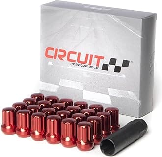 Circuit Performance Spline Drive Tuner Acorn Lug Nuts Red 14x1.5 Forged Steel (24pc + Tool) Compatible with Dodge Challenger Charger
