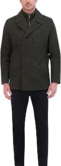 Kenneth Cole Men's Notched Lapel Wool Pea Coat Knit Bib