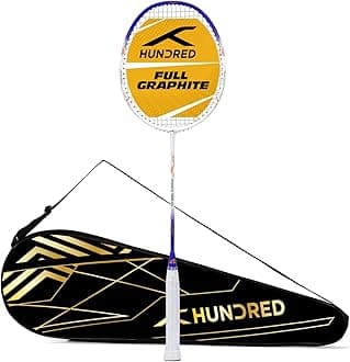 HUNDRED Powertek 1000 PRO Graphite Strung Badminton Racquet with Full Racket Cover | For Intermediate Players | 95 grams | Maximum String Tension - 26lbs