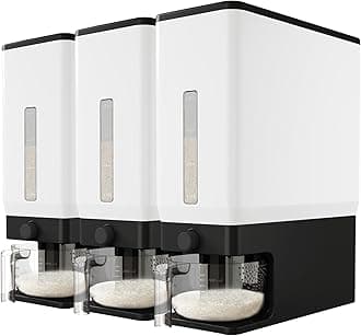 Lifewit 3 Pack Rice Dispenser 25 Lbs(11.3kg), Rice Storage Container Sealed Moisture Proof with Measuring Cup for Kitchen Pantry Household, BPA-Free, Black