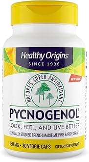 Healthy Origins Pycnogenol 150 mg - Premium Pine Bark Extract - French Maritime Pine Bark Extract for Heart Health, Skin Care & More - Gluten-Free & Non-GMO Supplement - 30 Veggie Caps