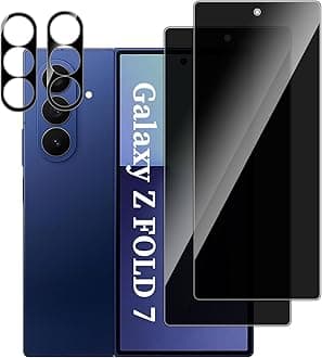 [2+2 Pack for Samsung Galaxy Z Fold 7 Privacy Screen Protector Tempered Glass with Camera Lens Protector, Anti Spy, 9H Hardness, High Clarity, Bubble Free for Samsung Galaxy Z Fold 7