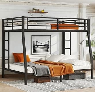 Bellemave Metal Full XL Over Queen bunk Bed, Full XL Over Queen Bunk Bed Frame with Ladder and Safety Guardrails, Space-Saving, Black