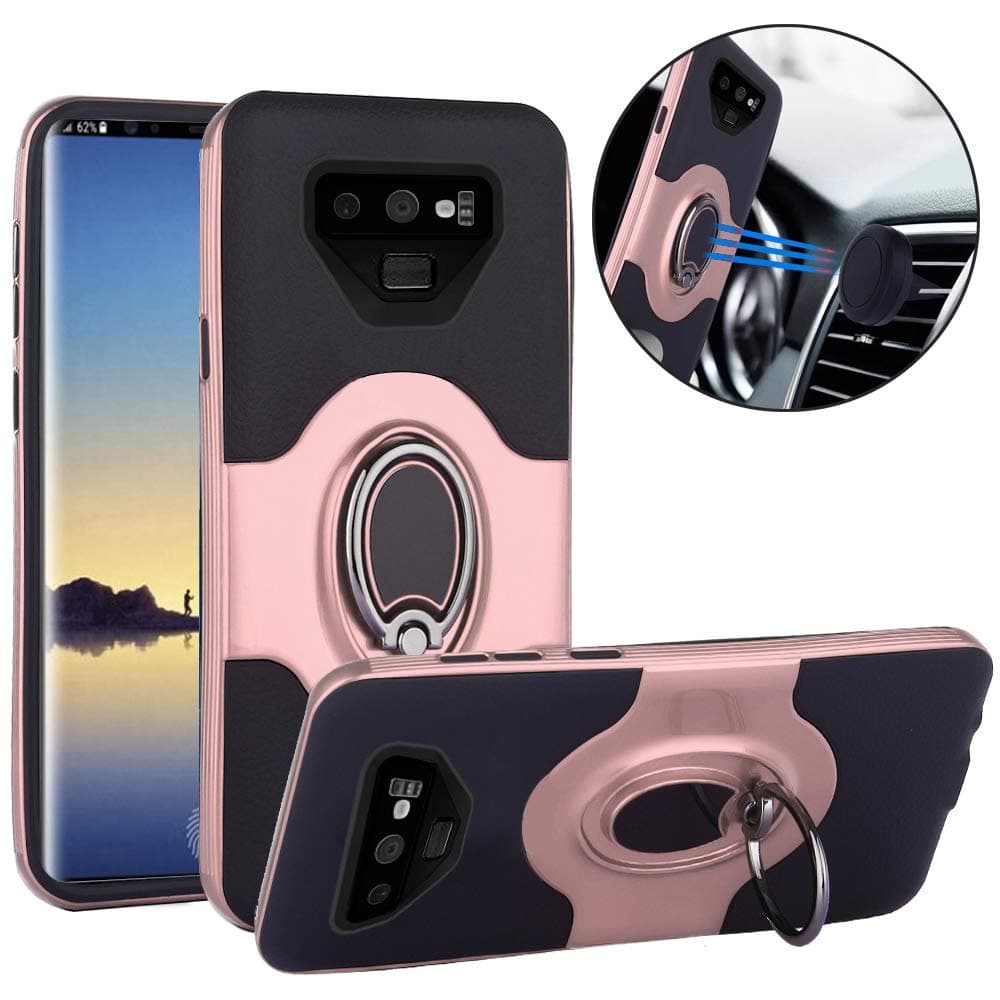 Galaxy Note 9 case, Slim Drop Protection Cover, Improved Ring Grip Holder Stand - Rose Gold