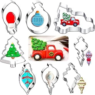 Christmas Ornament Cookie Cutters 8Pcs, Large Cookie Cutters Sturdy Stainless Steel Fondant Dough Cutters for Baking Christmas Decoration