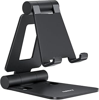 Nulaxy Dual Folding Cell Phone Stand, Fully Adjustable Foldable Desktop Phone Holder Cradle Dock Compatible with iPhone 17 16 15 14 13 12 11 Pro Max Xs Xr X 8, Nintendo Switch, All Phones