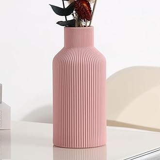 Pink Ceramic Vase for Decor,Minimalist Modern Home,Small Flower Vase for Pampas Grass,Table,Shelf Bookshelf Decor,Mantel and Entryway Decorative(8 in)
